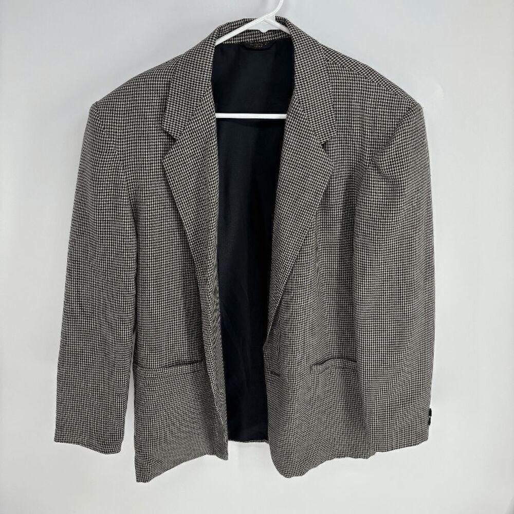 Farah Houndstooth Mens gray white preowned sport coat blazer single button large